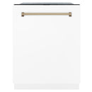 ZLINE Autograph Edition 24" 3rd Rack Top Touch Control Tall Tub Dishwasher in White Matte with Champagne Bronze Handle, 51dBa (DWMTZ-WM-24-CB) Dishwashers ZLINE 
