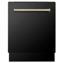 ZLINE Autograph Edition 4-Piece Appliance Package - 30-Inch Dual Fuel Range, Refrigerator with Water Dispenser, Wall Mounted Range Hood, & 24-Inch Tall Tub Dishwasher in Black Stainless Steel with Gold Trim (4KAPR-RABRHDWV30-G)