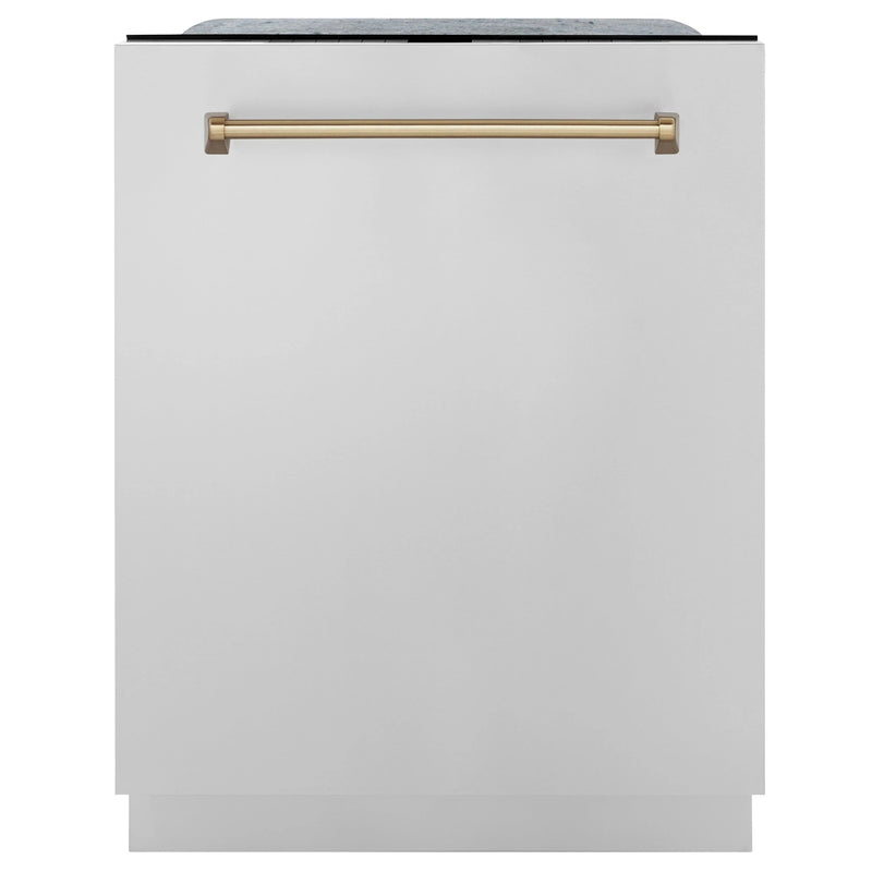 ZLINE Autograph Edition 3-Piece Appliance Package - 30" Dual Fuel Range, Wall Mounted Range Hood, & 24" Tall Tub Dishwasher in Stainless Steel with Champagne Bronze Trim (3AKP-RARHDWM30-CB) Appliance Package ZLINE 