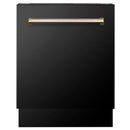 ZLINE Autograph Edition 4-Piece Appliance Package - 30-Inch Gas Range, Refrigerator, Wall Mounted Range Hood, & 24-Inch Tall Tub Dishwasher in Black Stainless Steel with Gold Trim (4AKPR-SGRBRHDWV30-G)