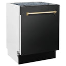 ZLINE Autograph Edition 4-Piece Appliance Package - 30-Inch Gas Range, Refrigerator with Water Dispenser, Wall Mounted Range Hood, & 24-Inch Tall Tub Dishwasher in Black Stainless Steel with Gold Trim (4KAPR-SGRBRHDWV30-G)