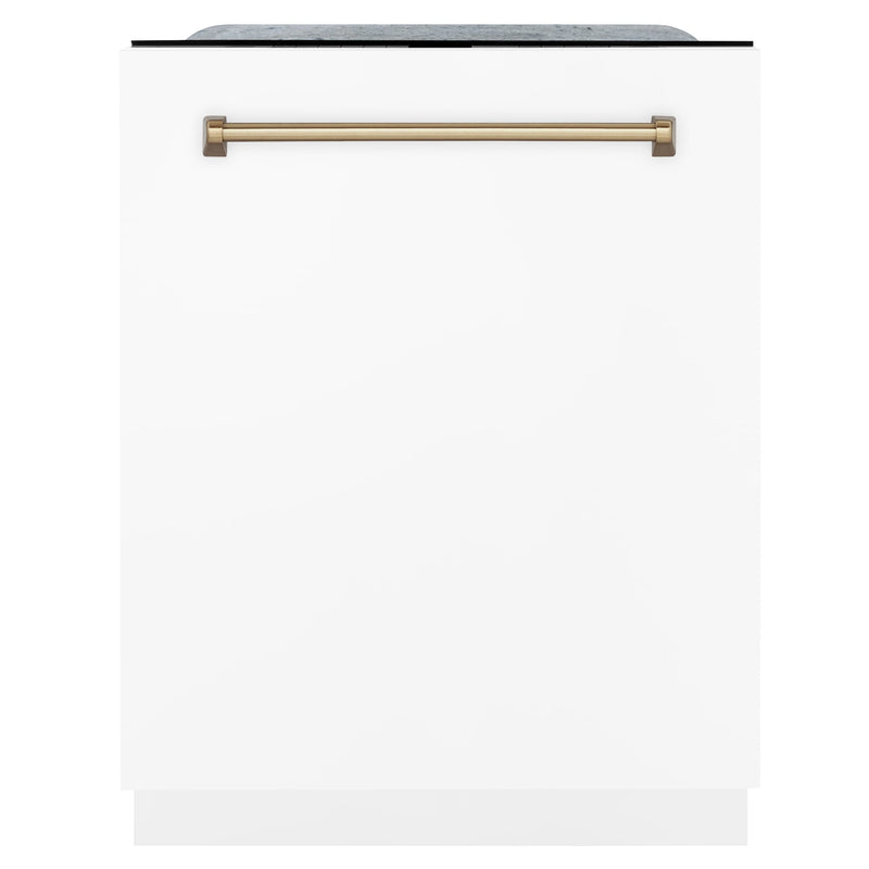 ZLINE Autograph Edition 3-Piece Appliance Package - 30" Gas Range, Wall Mounted Range Hood, & 24" Tall Tub Dishwasher in Stainless Steel and White Door with Champagne Bronze Trim (3AKP-RGWMRHDWM30-CB) Appliance Package ZLINE 