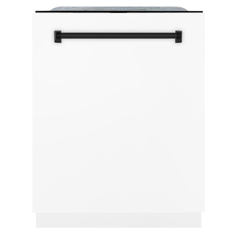 ZLINE Autograph Edition 3-Piece Appliance Package - 30" Gas Range, Wall Mounted Range Hood, & 24" Tall Tub Dishwasher in Stainless Steel and White Door with Matte Black Trim (3AKP-RGWMRHDWM30-MB) Appliance Package ZLINE 