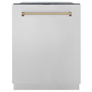 ZLINE Autograph Edition 3-Piece Appliance Package - 30" Gas Range, Wall Mounted Range Hood, & 24" Tall Tub Dishwasher in Stainless Steel with Champagne Bronze Trim (3AKP-RGRHDWM30-CB) Appliance Package ZLINE 