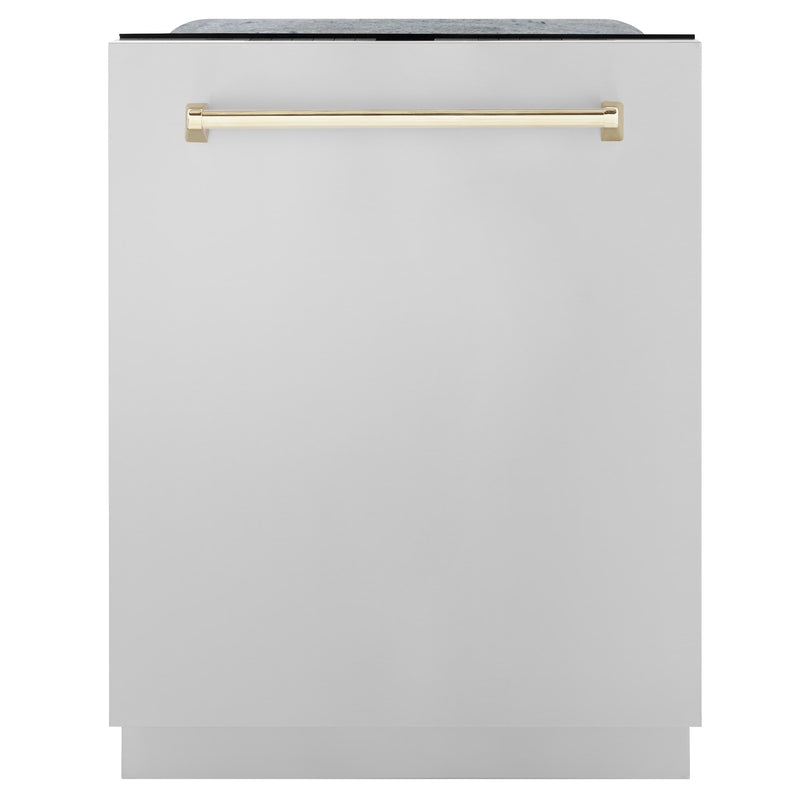 ZLINE Autograph Edition 3-Piece Appliance Package - 30" Gas Range, Wall Mounted Range Hood, & 24" Tall Tub Dishwasher in Stainless Steel with Gold Trim (3AKP-RGRHDWM30-G) Appliance Package ZLINE 