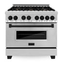 ZLINE Autograph Edition 3-Piece Appliance Package - 36" Dual Fuel Range, Wall Mounted Range Hood, & 24" Tall Tub Dishwasher in Stainless Steel with Matte Black Trim (3AKP-RARHDWM36-MB) Appliance Package ZLINE 