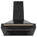 ZLINE Autograph Edition 4-Piece Appliance Package - 36-Inch Gas Range, Refrigerator with Water Dispenser, Wall Mounted Range Hood, & 24-Inch Tall Tub Dishwasher in Black Stainless Steel with Gold Trim (4KAPR-SGRBRHDWV36-G)