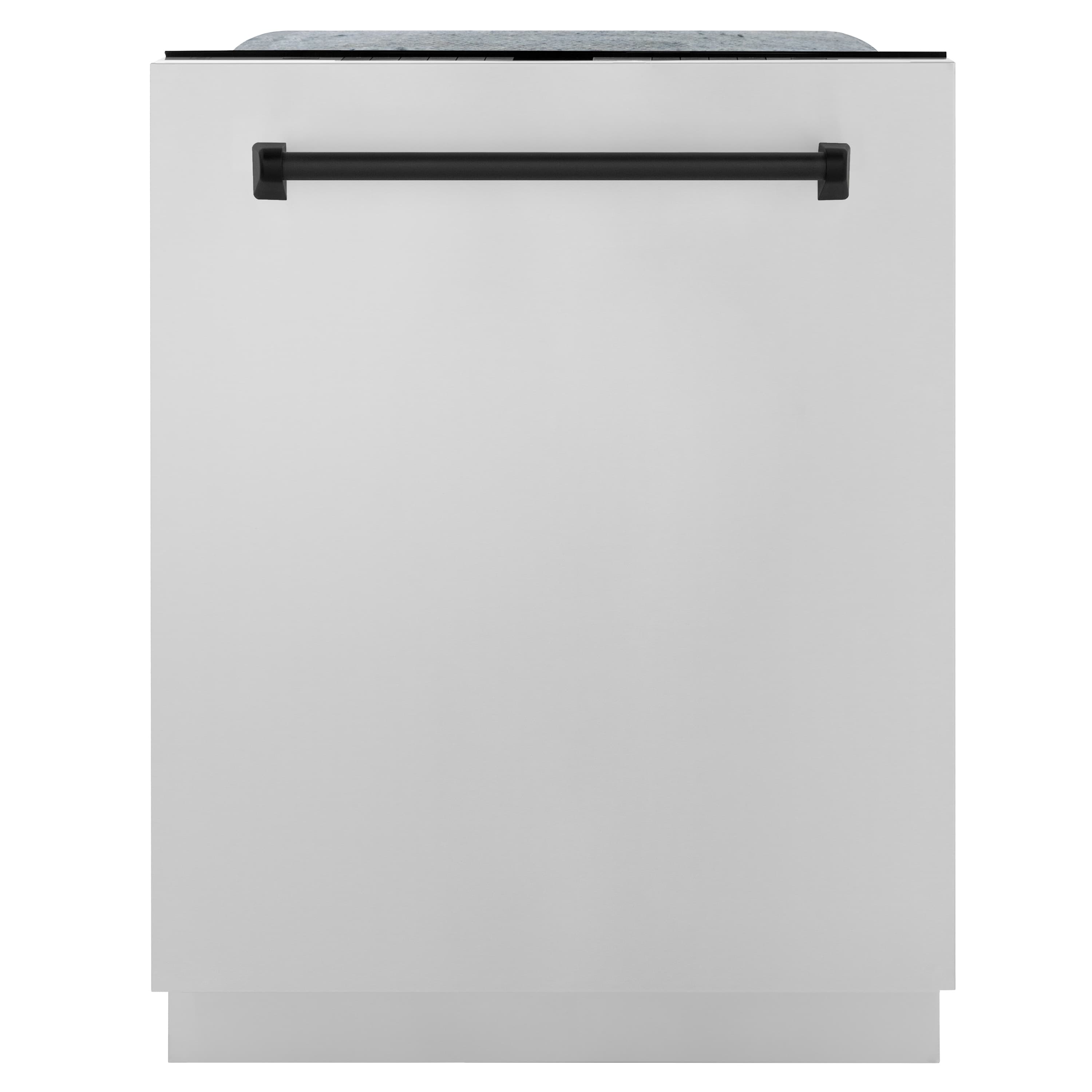 White dishwasher door with dark handle bar