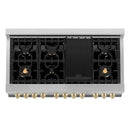 ZLINE Autograph Edition 3-Piece Appliance Package - 48" Dual Fuel Range, Wall Mounted Range Hood, & 24" Tall Tub Dishwasher in Stainless Steel and White Door with Champagne Bronze Trim (3AKP-RAWMRHDWM48-CB) Appliance Package ZLINE 