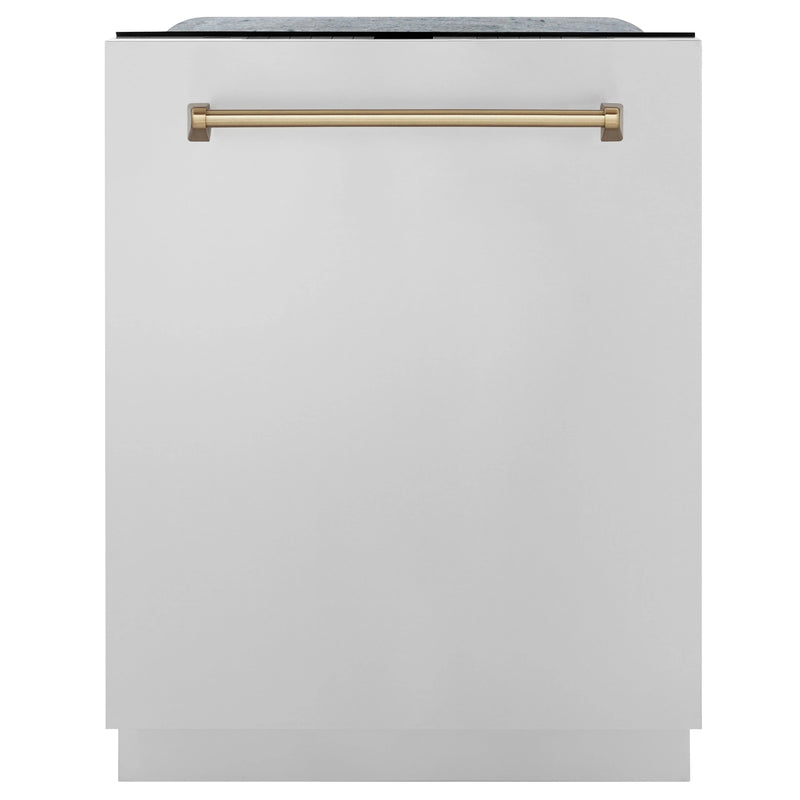 ZLINE Autograph Edition 3-Piece Appliance Package - 48" Dual Fuel Range, Wall Mounted Range Hood, & 24" Tall Tub Dishwasher in Stainless Steel with Champagne Bronze Trim (3AKP-RARHDWM48-CB) Appliance Package ZLINE 