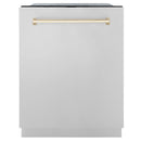 ZLINE Autograph Edition 3-Piece Appliance Package - 48" Dual Fuel Range, Wall Mounted Range Hood, & 24" Tall Tub Dishwasher in Stainless Steel with Gold Trim (3AKP-RARHDWM48-G) Appliance Package ZLINE 
