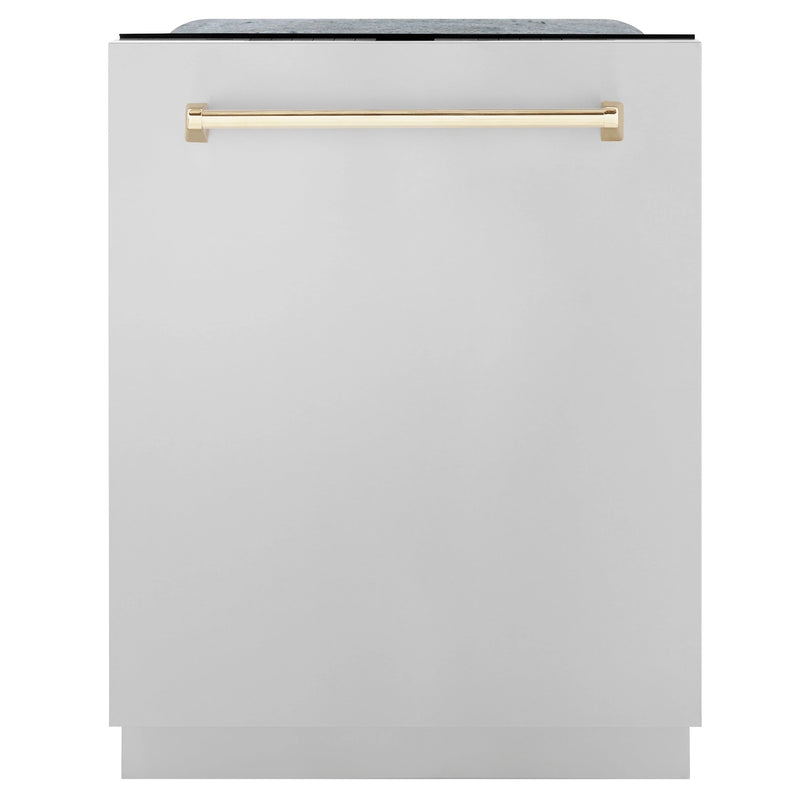 ZLINE Autograph Edition 3-Piece Appliance Package - 48" Dual Fuel Range, Wall Mounted Range Hood, & 24" Tall Tub Dishwasher in Stainless Steel with Gold Trim (3AKP-RARHDWM48-G) Appliance Package ZLINE 