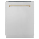 ZLINE Autograph Edition 3-Piece Appliance Package - 48" Gas Range, Wall Mounted Range Hood, & 24" Tall Tub Dishwasher in Stainless Steel with Gold Trim Appliance Package ZLINE 