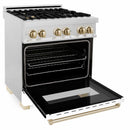 ZLINE Autograph Edition 30" 4.0 cu. ft. Dual Fuel Range with Gas Stove and Electric Oven in DuraSnow® Stainless Steel with White Matte Door and Gold Accents (RASZ-WM-30-G) Ranges ZLINE 