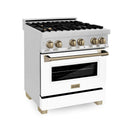 ZLINE Autograph Edition 30" 4.0 cu. ft. Dual Fuel Range with Gas Stove and Electric Oven in Stainless Steel with White Matte Door and Champagne Bronze Accents (RAZ-WM-30-CB) Ranges ZLINE 