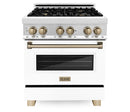 ZLINE Autograph Edition 30" 4.0 cu. ft. Dual Fuel Range with Gas Stove and Electric Oven in Stainless Steel with White Matte Door and Champagne Bronze Accents (RAZ-WM-30-CB) Ranges ZLINE 