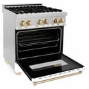 ZLINE Autograph Edition 30" 4.0 cu. ft. Dual Fuel Range with Gas Stove and Electric Oven in Stainless Steel with White Matte Door and Gold Accents (RAZ-WM-30-G) Ranges ZLINE 