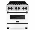 ZLINE Legacy Series Autograph Edition 30-inch Dual Fuel Range with Gas Stove and 4.0 Cu. Ft. Electric Oven in Stainless Steel with White Matte Door and Matte Black Accents (RAZ-WM-30-MB)