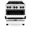 ZLINE Autograph Edition 30" 4.0 cu. ft. Dual Fuel Range with Gas Stove and Electric Oven in Stainless Steel with White Matte Door and Matte Black Accents (RAZ-WM-30-MB) Ranges ZLINE 
