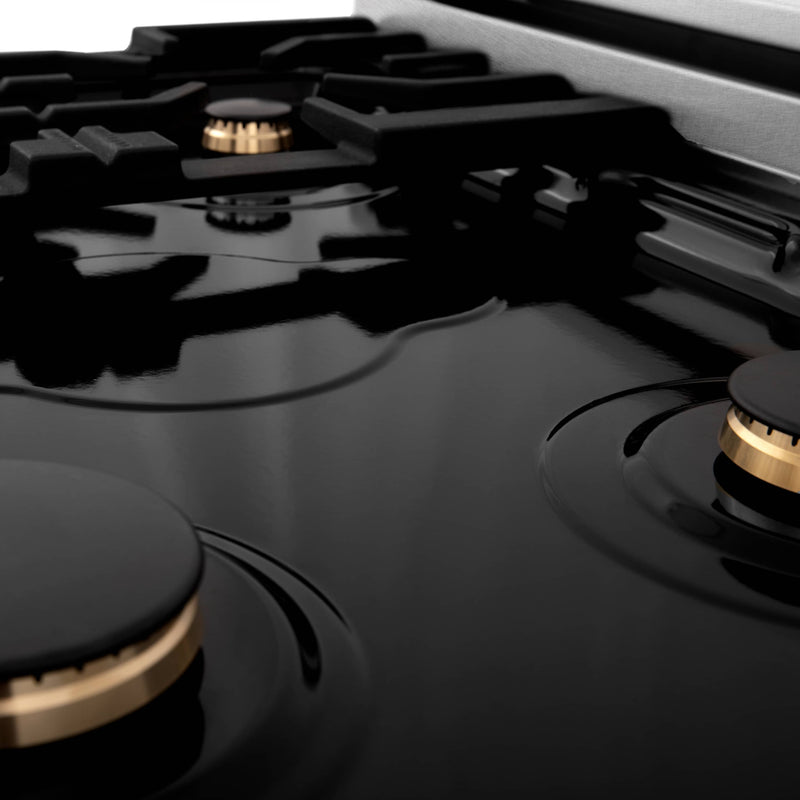 ZLINE Autograph Edition 30" Porcelain Rangetop with 4 Gas Burners in DuraSnow® Stainless Steel and Gold Accents (RTSZ-30-G) Rangetops ZLINE 