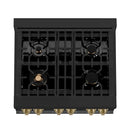 ZLINE Autograph Edition 4-Piece Appliance Package - 36" Dual Fuel Range, 36" Refrigerator with Water Dispenser, Wall Mounted Range Hood, & 24" Tall Tub Dishwasher in Black Stainless Steel with Champagne Bronze Trim (4KAPR-RABRHDWV36-CB)