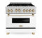 ZLINE Autograph Edition 36-Inch 4.6 cu. ft. Range with Gas Stove and Gas Oven in DuraSnow® Stainless Steel with White Matte Door and Gold Accents (RGSZ-WM-36-G)