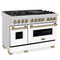ZLINE Autograph Edition 48-Inch Dual Fuel Range with Gas Stove and Electric Oven in DuraSnow® Stainless Steel with White Matte Door and Champagne Bronze Accents (RASZ-WM-48-CB)