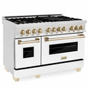 ZLINE Autograph Edition 48" 6.0 cu. ft. Dual Fuel Range with Gas Stove and Electric Oven in DuraSnow® Stainless Steel with White Matte Door and Gold Accents (RASZ-WM-48-G) Ranges ZLINE 
