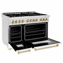 ZLINE Autograph Edition 48" 6.0 cu. ft. Dual Fuel Range with Gas Stove and Electric Oven in DuraSnow® Stainless Steel with White Matte Door and Gold Accents (RASZ-WM-48-G) Ranges ZLINE 