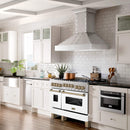 ZLINE Autograph Edition 48" 6.0 cu. ft. Dual Fuel Range with Gas Stove and Electric Oven in Stainless Steel with White Matte Door and Champagne Bronze Accents (RAZ-WM-48-CB) Ranges ZLINE 