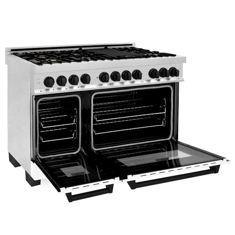 ZLINE Autograph Edition 48" 6.0 cu. ft. Dual Fuel Range with Gas Stove and Electric Oven in Stainless Steel with White Matte Door and Matte Black Accents (RAZ-WM-48-MB) Ranges ZLINE 