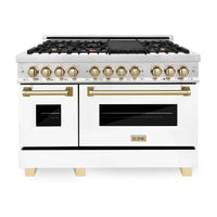 ZLINE Autograph Edition 48" 6.0 Cu. Ft. Dual Fuel Range With Gas Stove / Electric Oven in Stainless Steel with White Matte Doors and Gold Accents (RAZ-WM-48-G) Ranges ZLINE 