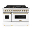ZLINE Autograph Edition 48" 6.0 Cu. Ft. Dual Fuel Range With Gas Stove / Electric Oven in Stainless Steel with White Matte Doors and Gold Accents (RAZ-WM-48-G) Ranges ZLINE 