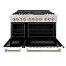 ZLINE Autograph Edition 48" 6.0 Cu. Ft. Dual Fuel Range With Gas Stove / Electric Oven in Stainless Steel with White Matte Doors and Gold Accents (RAZ-WM-48-G) Ranges ZLINE 