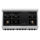 ZLINE Autograph Edition 4-Piece Appliance Package - 48-Inch Stainless Steel Gas Range, Refrigerator with Water Dispenser, Wall Mounted Range Hood, & 24-Inch Tall Tub Dishwasher in White Matte and Matte Black Accents (4AKPR-SGRWMRHDWM48-MB)