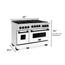 ZLINE Autograph Edition 4-Piece Appliance Package - 48-Inch Stainless Steel Gas Range, Refrigerator with Water Dispenser, Wall Mounted Range Hood, & 24-Inch Tall Tub Dishwasher in White Matte and Matte Black Accents (4AKPR-SGRWMRHDWM48-MB)