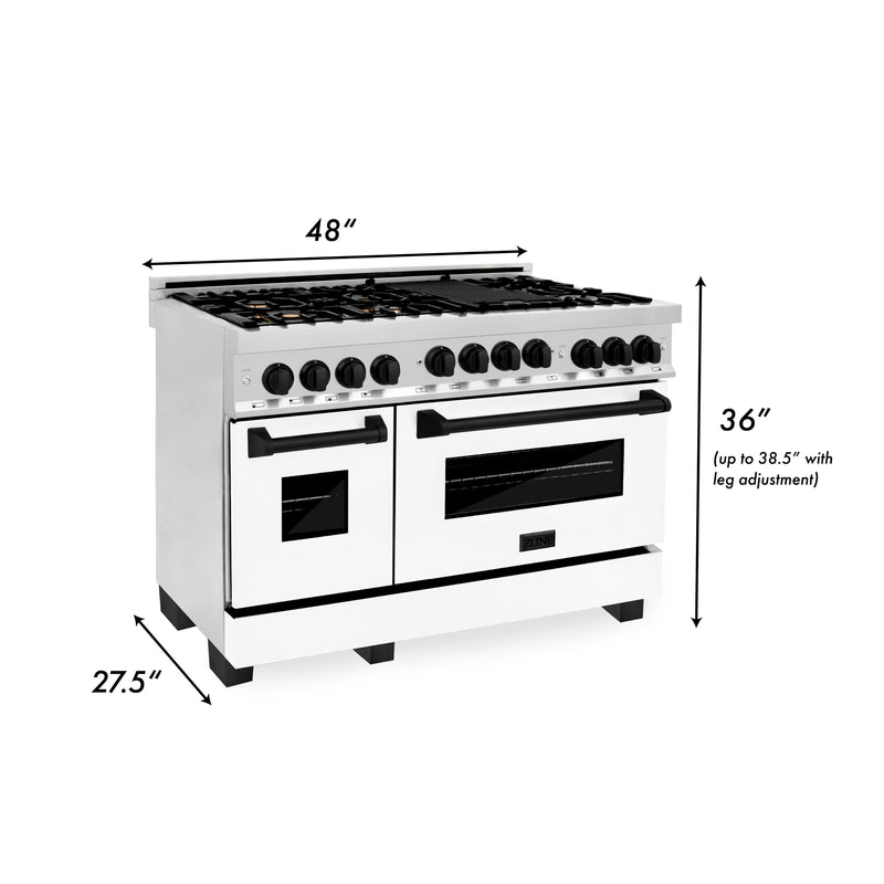 ZLINE Autograph Edition 48" 6.0 cu. ft. Range with Gas Stove and Gas Oven in Stainless Steel with White Matte Door and Matte Black Accents (RGZ-WM-48-MB) Ranges ZLINE 