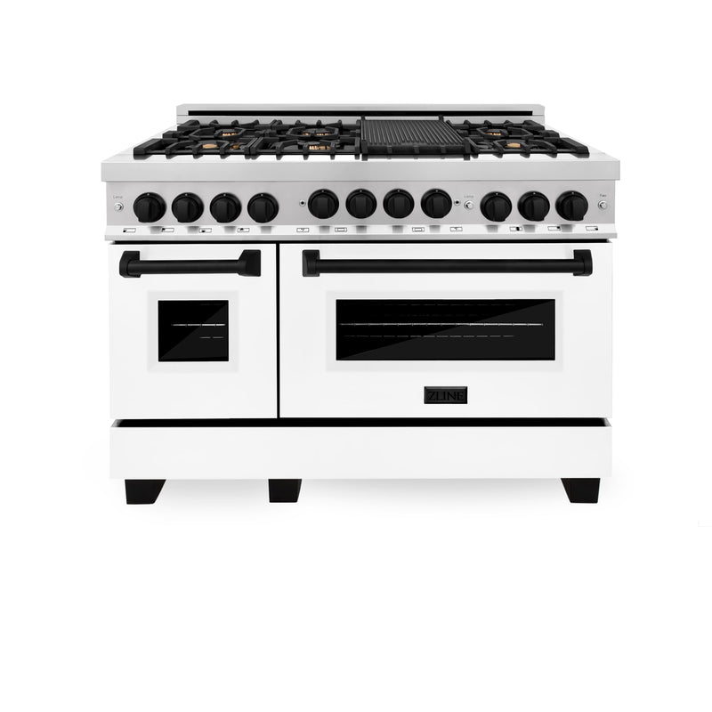 ZLINE Autograph Edition 48" 6.0 cu. ft. Range with Gas Stove and Gas Oven in Stainless Steel with White Matte Door and Matte Black Accents (RGZ-WM-48-MB) Ranges ZLINE 