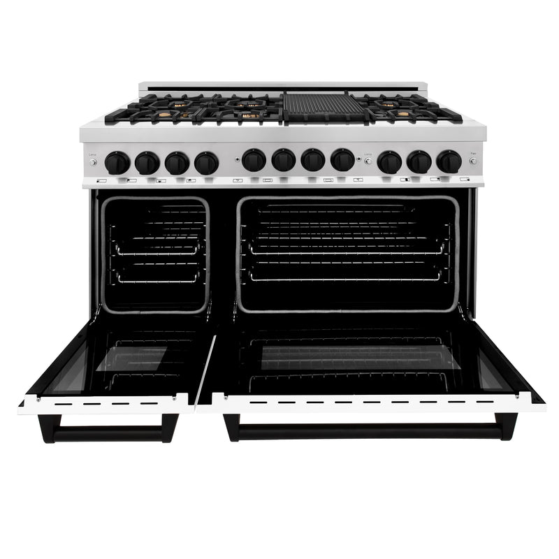 ZLINE Autograph Edition 48" 6.0 cu. ft. Range with Gas Stove and Gas Oven in Stainless Steel with White Matte Door and Matte Black Accents (RGZ-WM-48-MB) Ranges ZLINE 