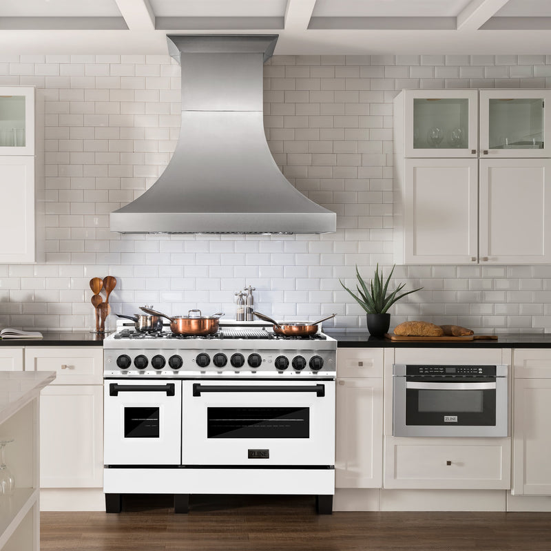 ZLINE Autograph Edition 48" 6.0 cu. ft. Range with Gas Stove and Gas Oven in Stainless Steel with White Matte Door and Matte Black Accents (RGZ-WM-48-MB) Ranges ZLINE 