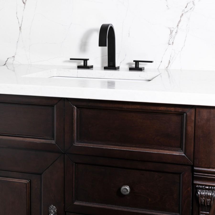 Matte black tall arched bath faucet with two deck handles