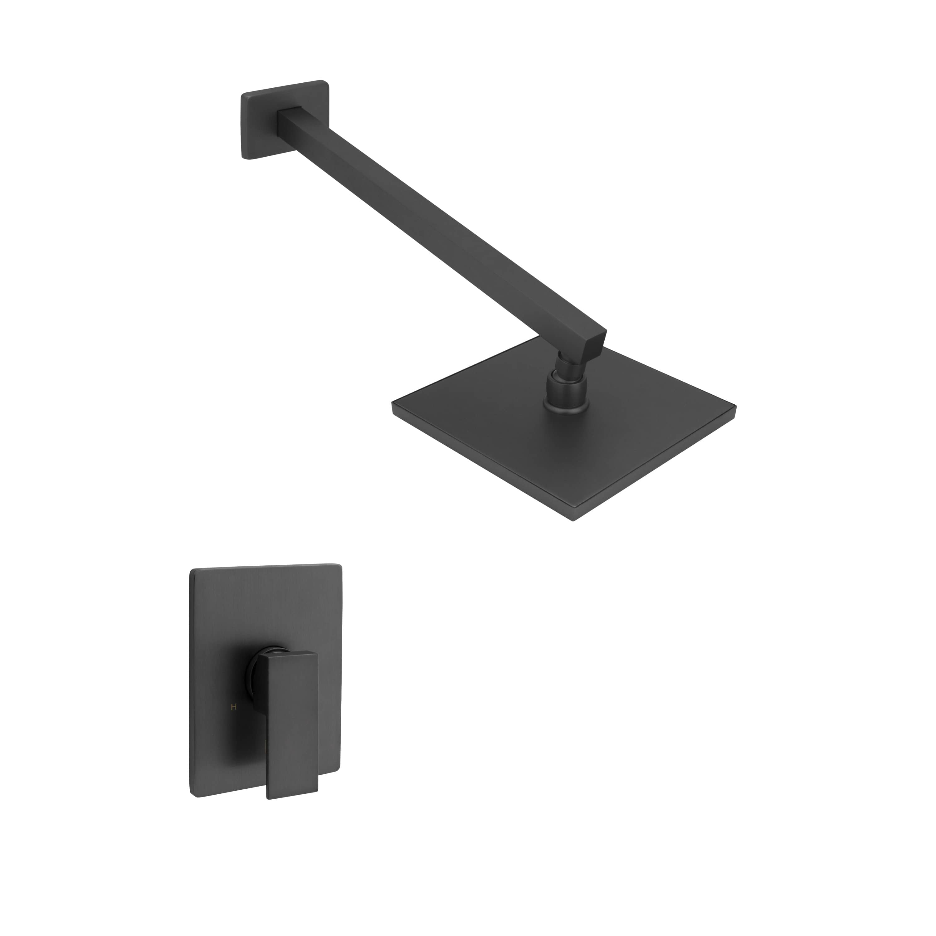 Gun metal shower faucet arm with wall-mounted control plate and handle