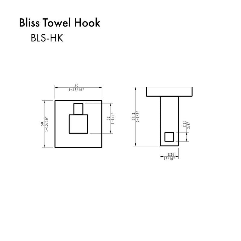 ZLINE Bliss Towel Hook in Chrome (BLS-HK-CH) Bathroom Accessories ZLINE 