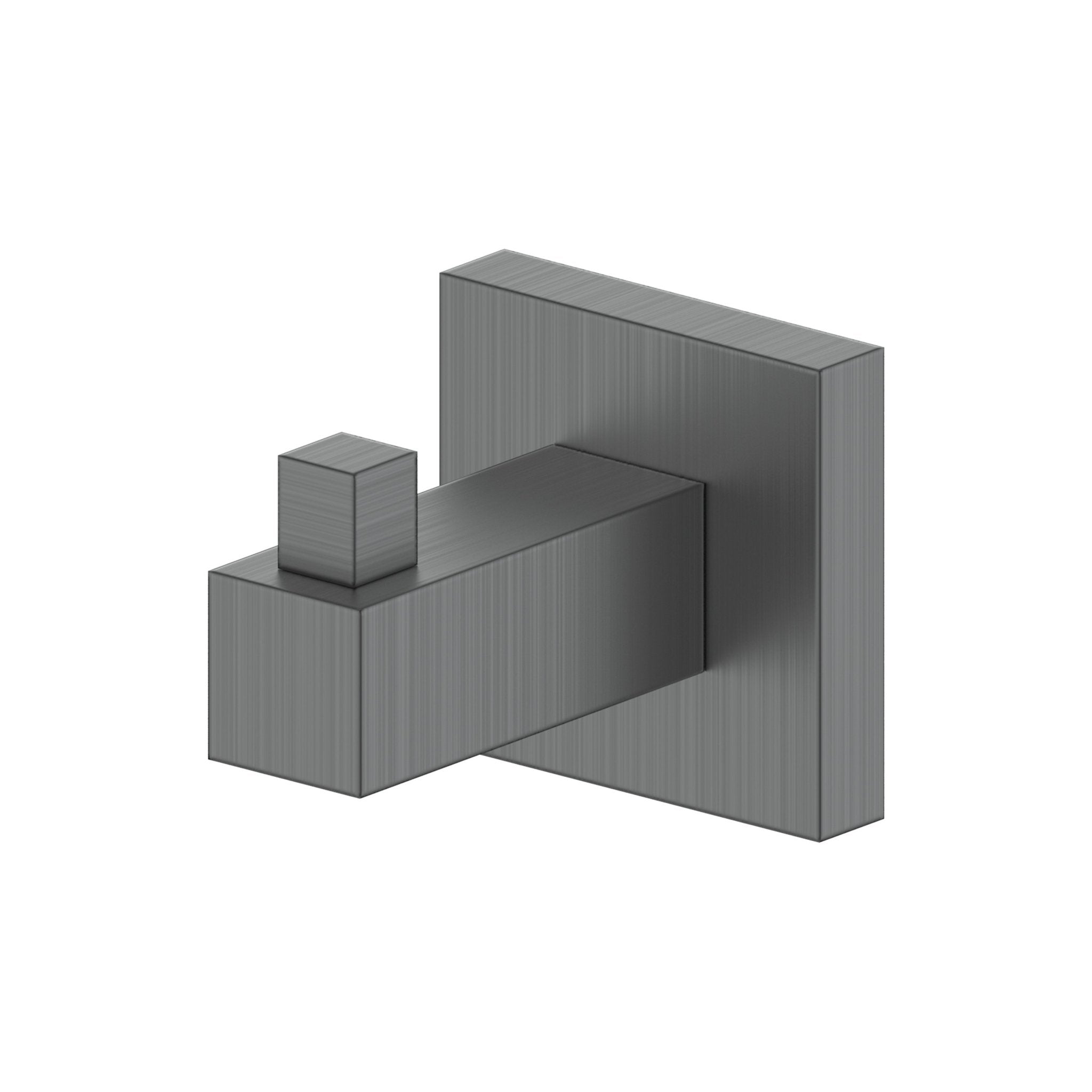 Gun metal towel hook with rectangular base and upright arm, modern square design