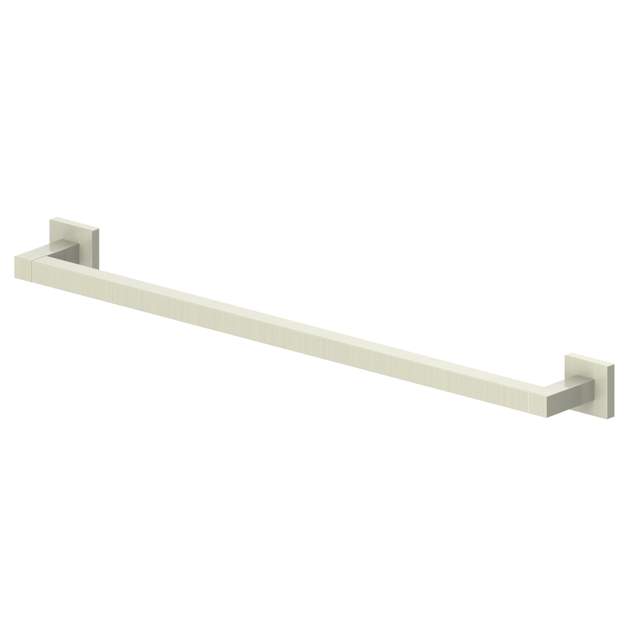 Brushed nickel towel rail with rectangular wall-mount brackets
