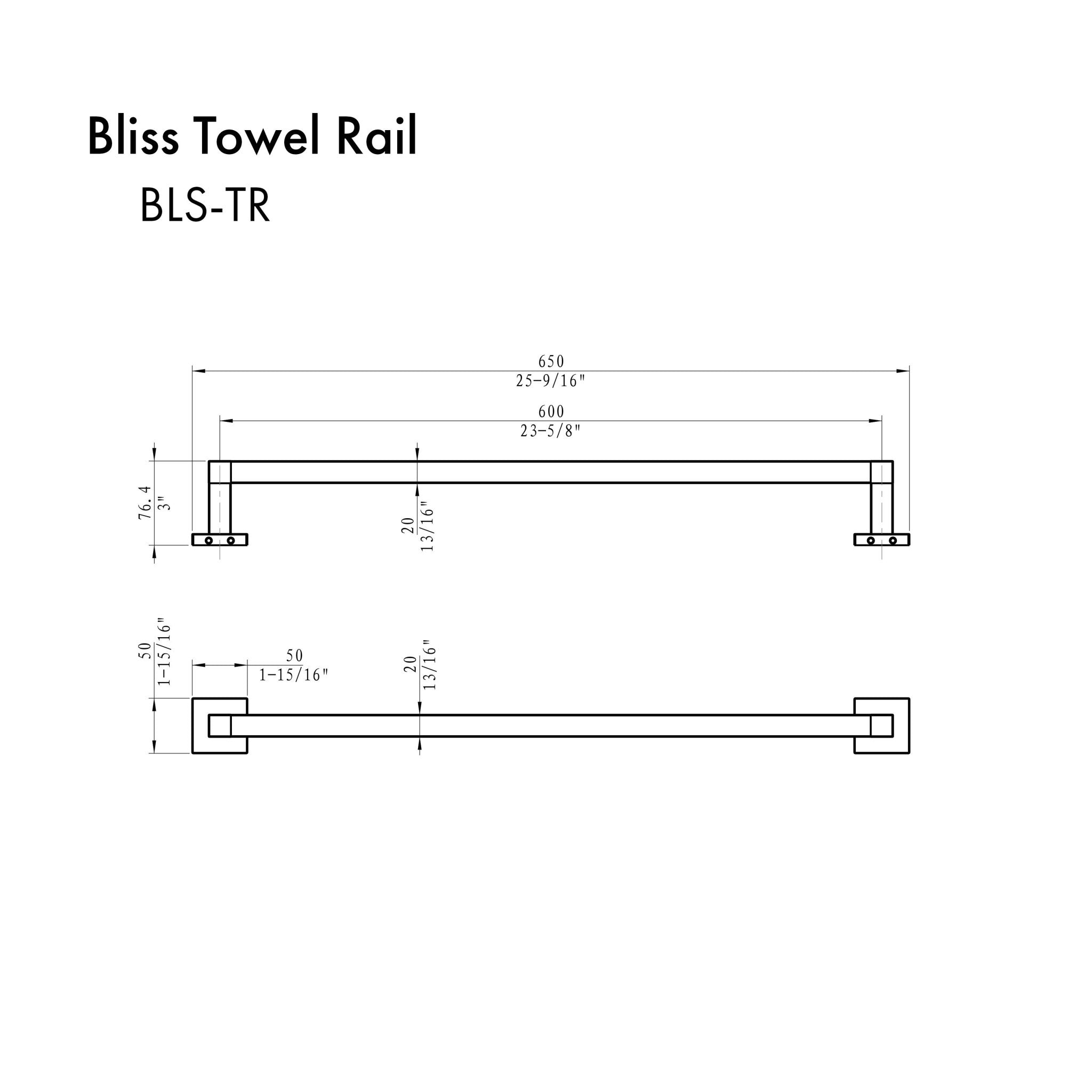Wall-mounted chrome towel rail with horizontal bar and square end brackets