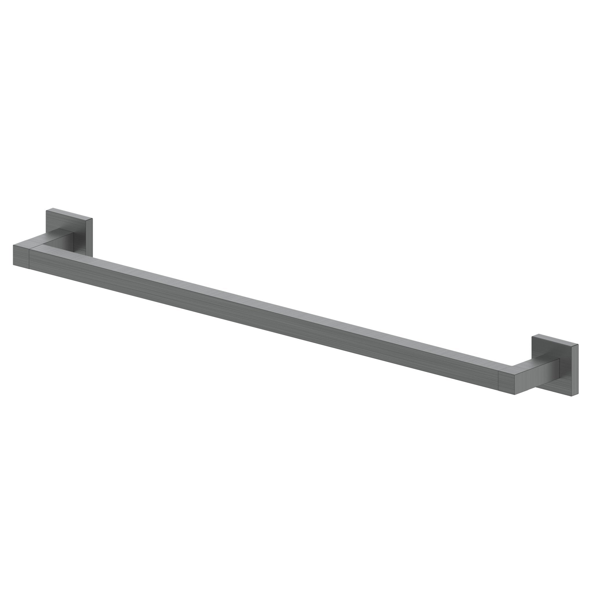 Gun metal towel rail with extended bar and squared wall mounts on each end