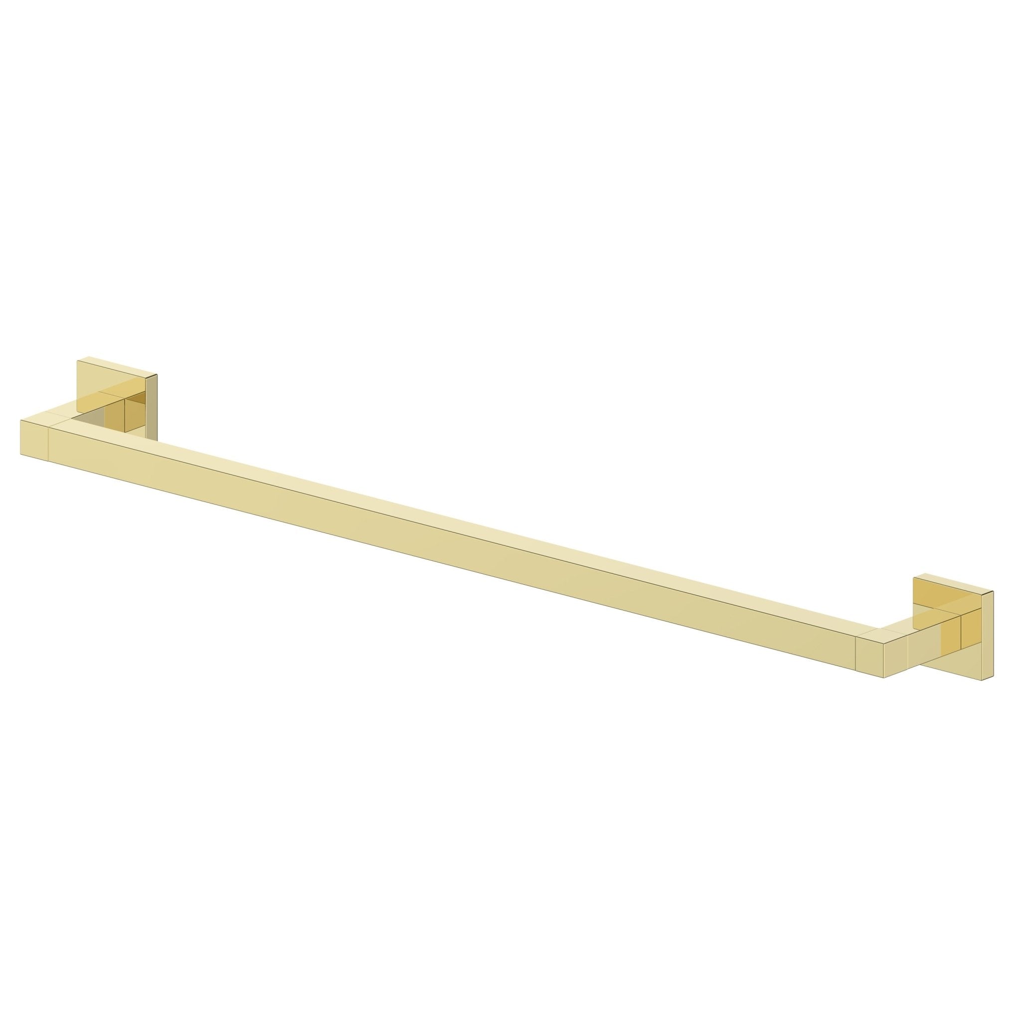 Polished gold towel rail with rectangular wall mounts and long bar