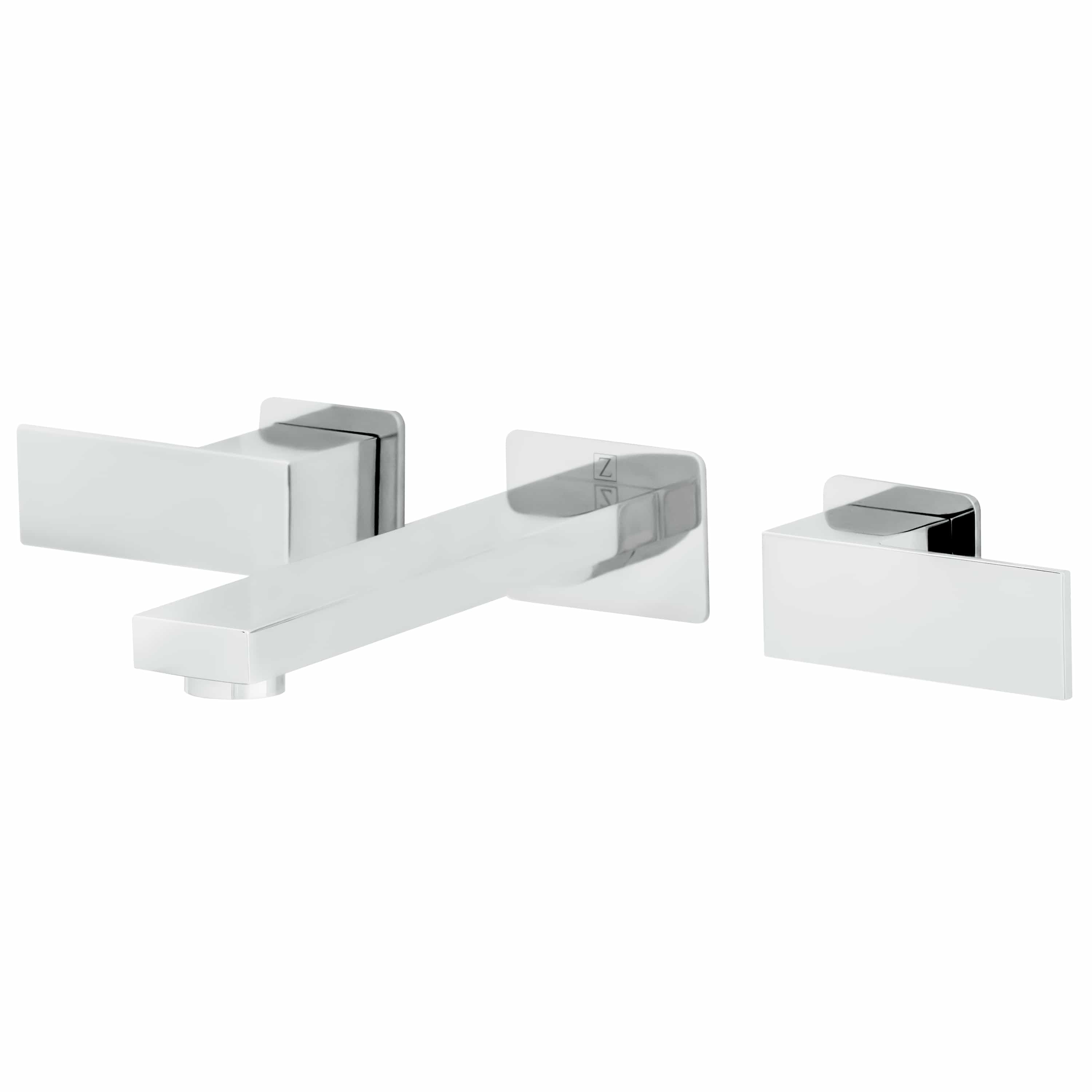 Chrome wall-mount bathroom faucet with lever handle and curved spout