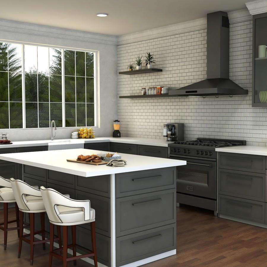 Brushed nickel kitchen faucet with curved spout and single handle near sink